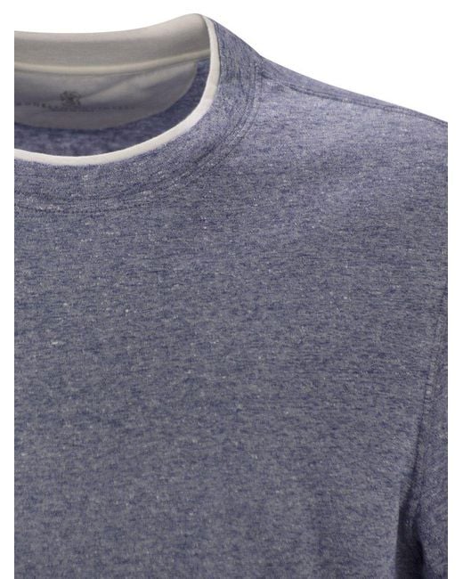 Brunello Cucinelli Blue Crew-Neck T-Shirt for men