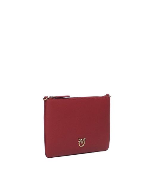Pinko Red Logo Plaque Chain-linked Clutch Bag