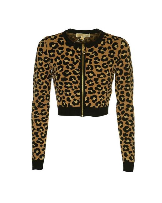 Michael Kors Black Leopard Jacquard Zip-up Cardigan