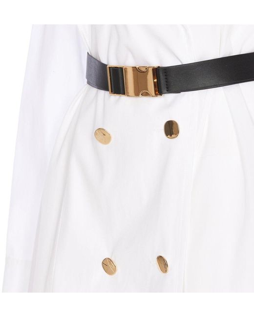 Max Mara Studio White Double-breasted Belted Coat