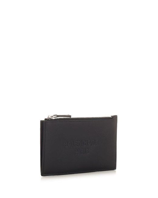 Balenciaga Black Logo Embossed Zipped Card Holder for men