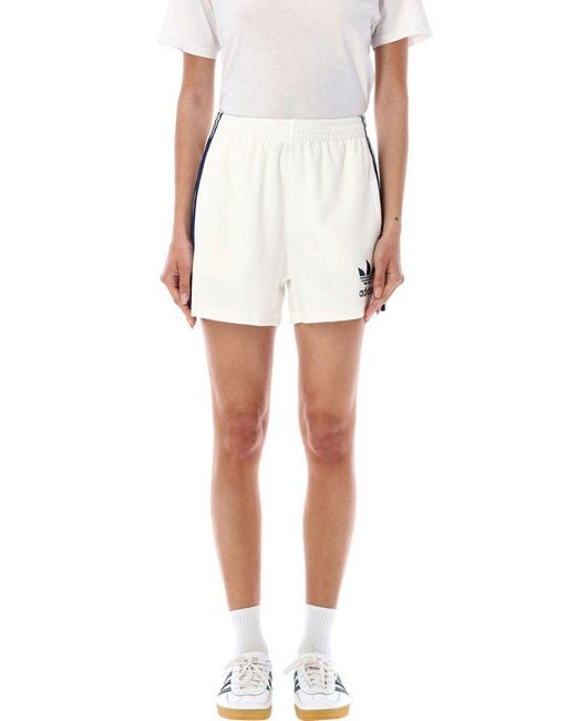 Adidas White Logo Embroidered Terry Shorts