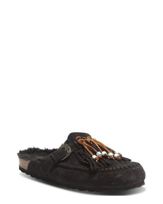 Taji Black Beaded Tassel Slide Sandals