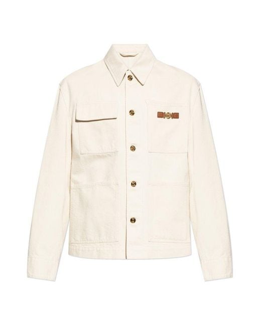 Versace Natural Denim Jacket With Logo Patch for men