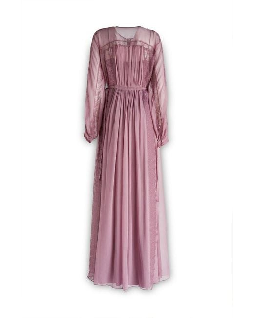 Alberta Ferretti Pink Buttoned Lace Panelled Evening Dress