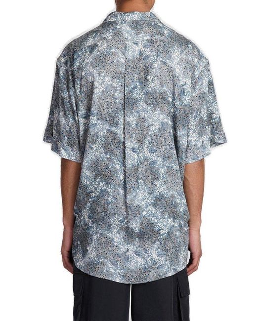Ih Nom Uh Nit Gray Floral Printed Curved Hem Shirt for men