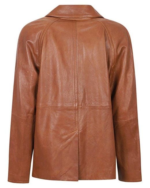 Weekend by Maxmara Brown Double-breasted Leather Pea Coat