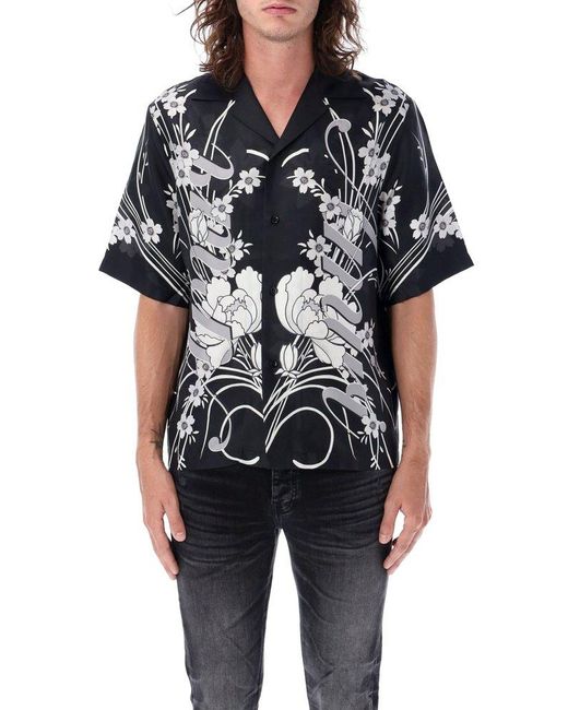 Amiri Black All-over Floral Printed Short-sleeved Shirt for men