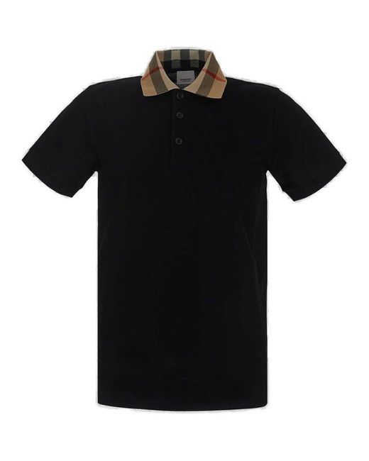 Burberry Black Checked Short Sleeved Polo Shirt for men