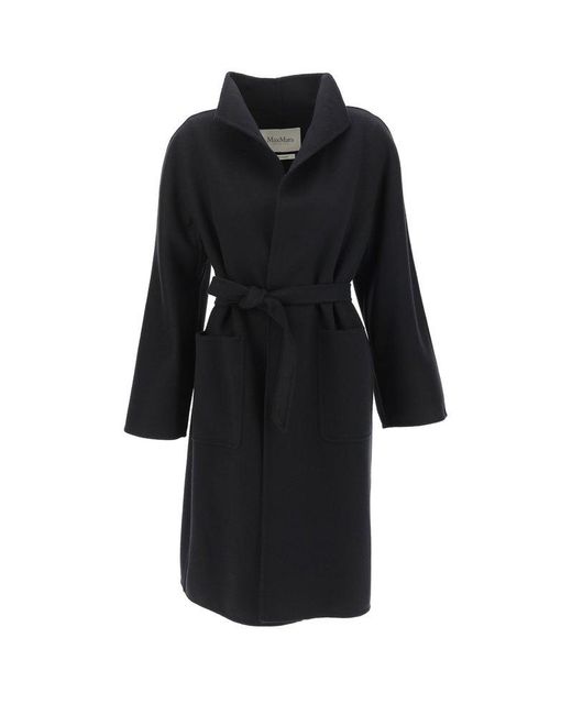 Max Mara Kimono-sleeved Belted Coat in Black | Lyst