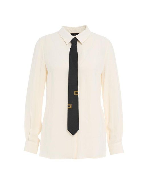 Elisabetta Franchi White Neck-tie Long-sleeved Shirt