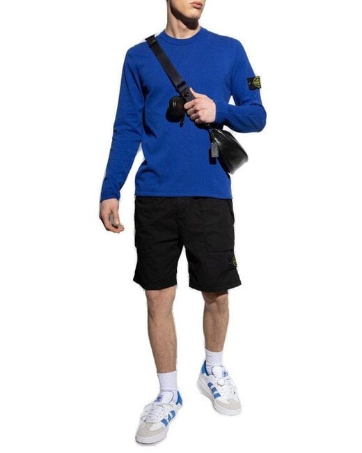 Stone Island Blue Sweater With Logo Patch for men