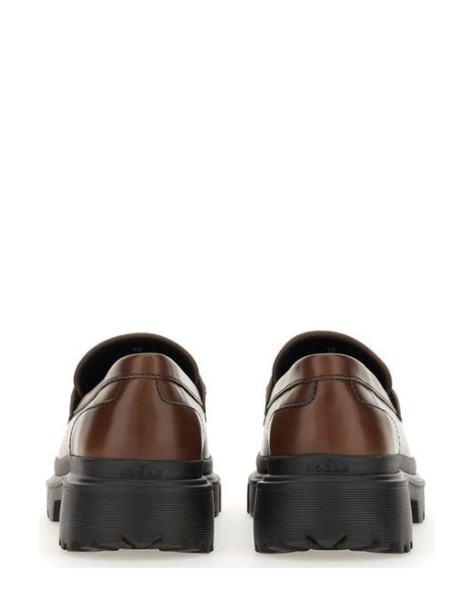 Hogan Brown Chunky Logo Plaque Loafers for men