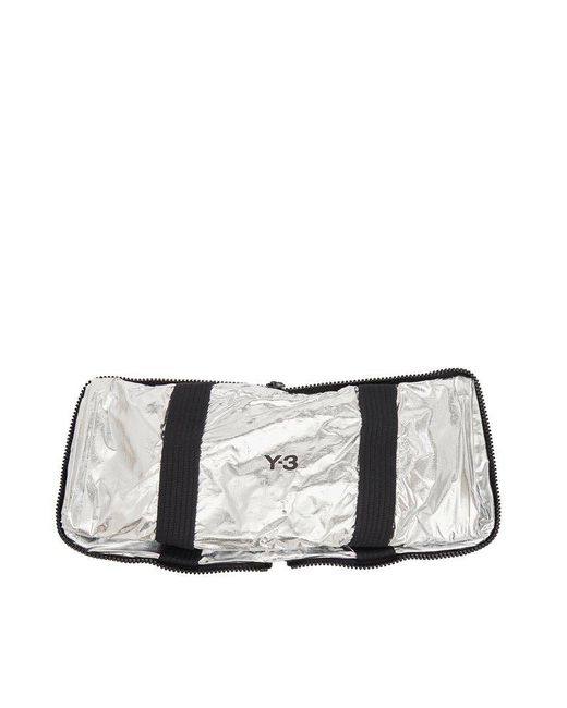 Y-3 White Logo Printed Zip-around Packable Tote Bag