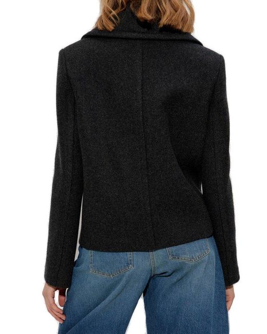 Alaïa Double-Breasted Straight Fit Pea Coat in Black | Lyst