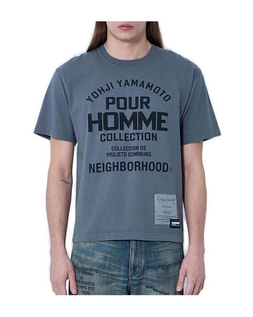 Yohji Yamamoto Blue X Neighbourhood Slogan-Printed Crewneck T-Shirt for men