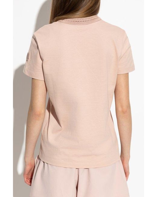 Moncler Pink T-Shirt With Decorative Neckline