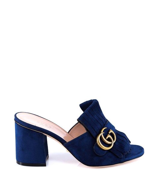 Gucci Blue Logo Plaque Mid Heel Sandals