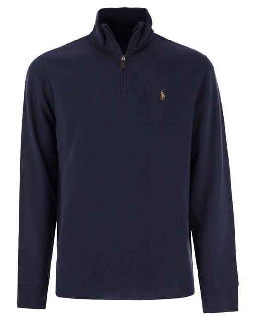 Polo Ralph Lauren Blue Ribbed Pullover With Zip for men