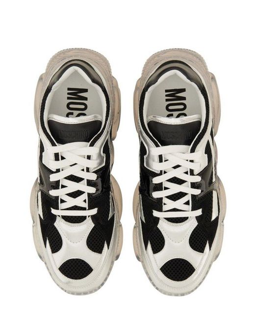 Moschino Black Round-Toe Lace-Up Sneakers for men