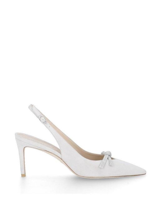 Stuart Weitzman Leather Bow Slingback Pumps in White | Lyst