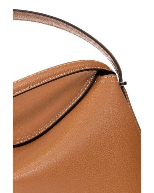 Totême  Brown Logo Plaque Foldover Top Handle Bag