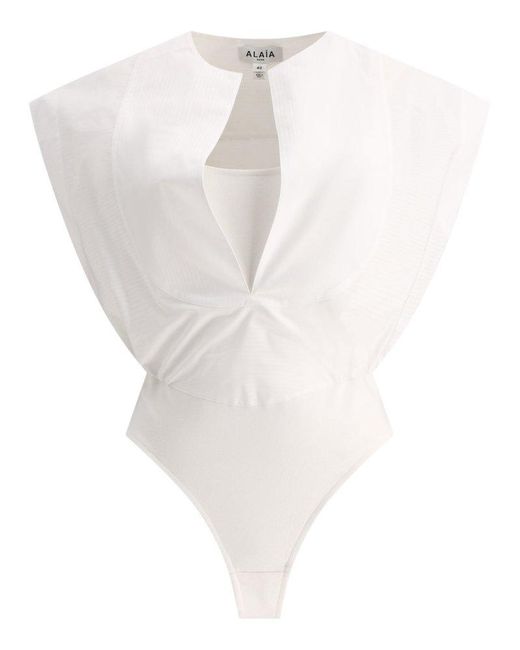 Alaïa White V-Neck Sleeveless Bodysuit