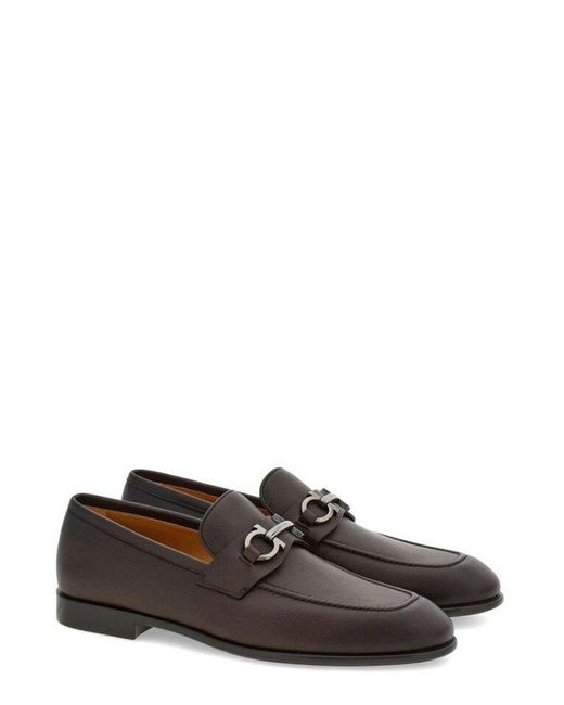 Ferragamo Brown Almond Toe Slip-on Shoes for men