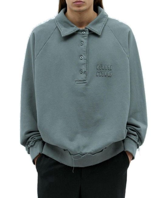 Miu Miu Gray Logo-detailed Polo Sweatshirt for men