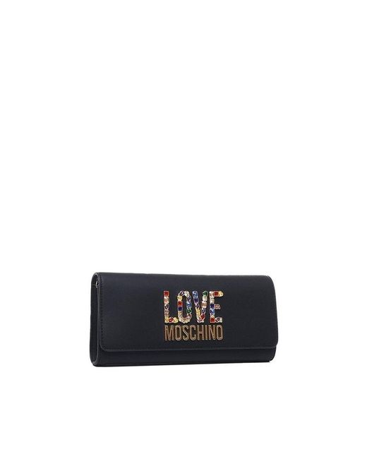 Love Moschino Black Logo-lettering Chain-linked Clutch Bag