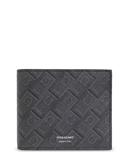 Ferragamo Gray Monogram Bi-Fold Wallet for men