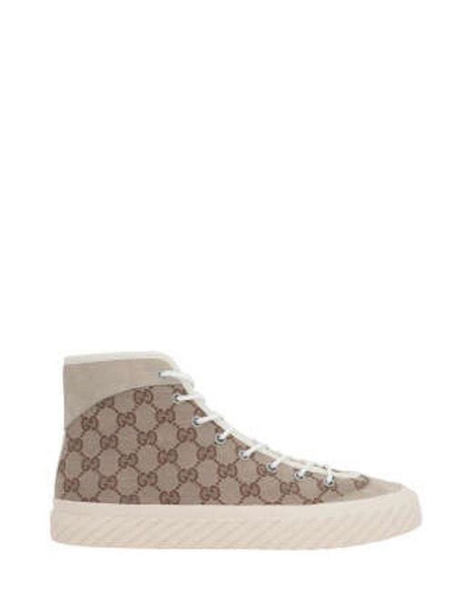 Gucci Brown GG Monogram Round Toe High Top Sneakers for men