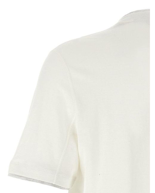 Brunello Cucinelli White T-Shirt Faux-Layering for men