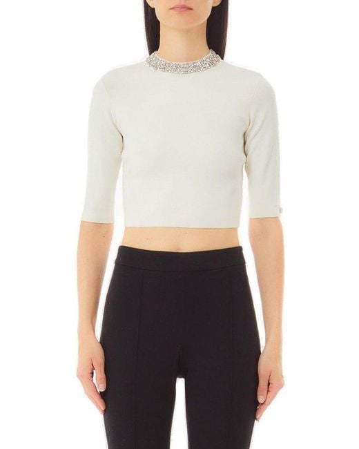 Liu Jo White Embellished Crop Top