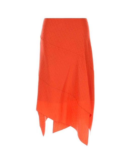 Fendi Orange Ff Jacquard Asymmetric-Hem Midi Skirt
