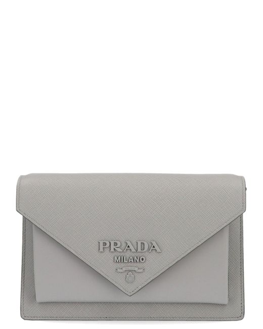 Prada Gray Envelope Leather Cross Body Bag
