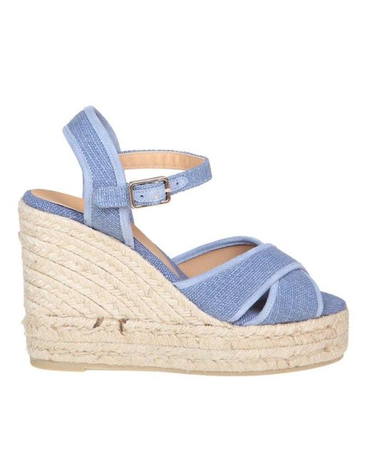 Castaner Blue Blaudell Crossover Strap Wedge Sandals