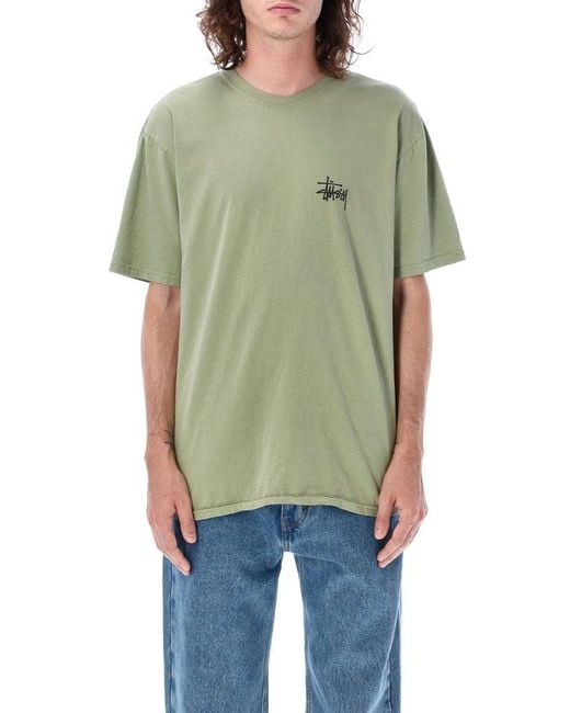 Stussy Green Basic Pig Dyed Crewneck T-shirt for men