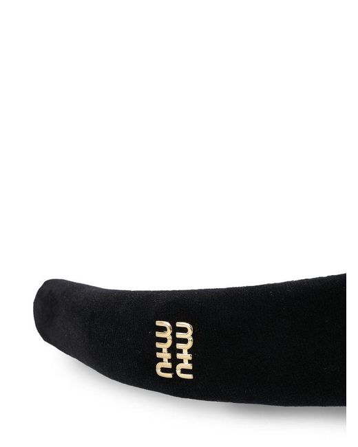 Miu Miu Logo-Embellished Velvet Headband in Black | Lyst