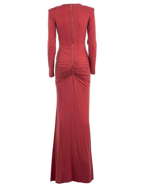 Elisabetta Franchi Red V-neck Embellished Dress