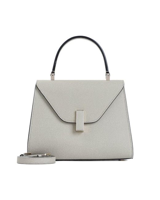Valextra Gray Iside Foldover Mini Top Handle Bag
