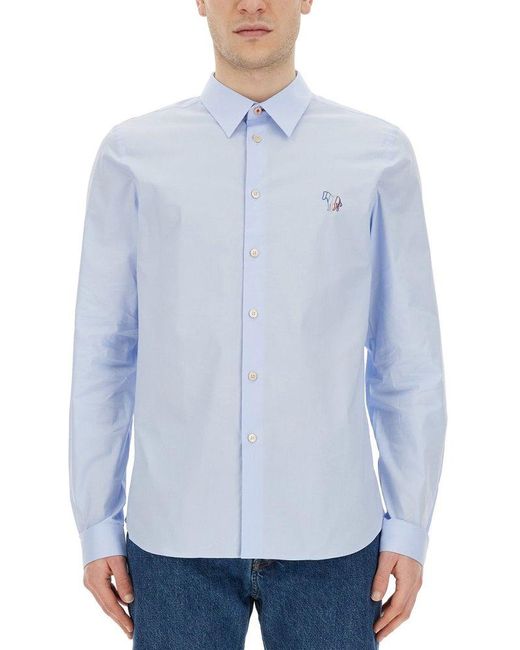 PS by Paul Smith Blue Zebra Embroidered Long-sleeved Shirt for men