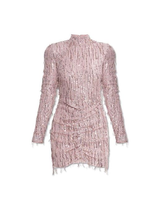 ROTATE BIRGER CHRISTENSEN Pink Dress With Fringes And Shimmering Sequins,