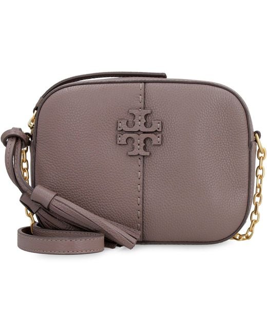 Tory Burch Leather Mcgraw Logo Embossed Camera Bag in Brown - Lyst