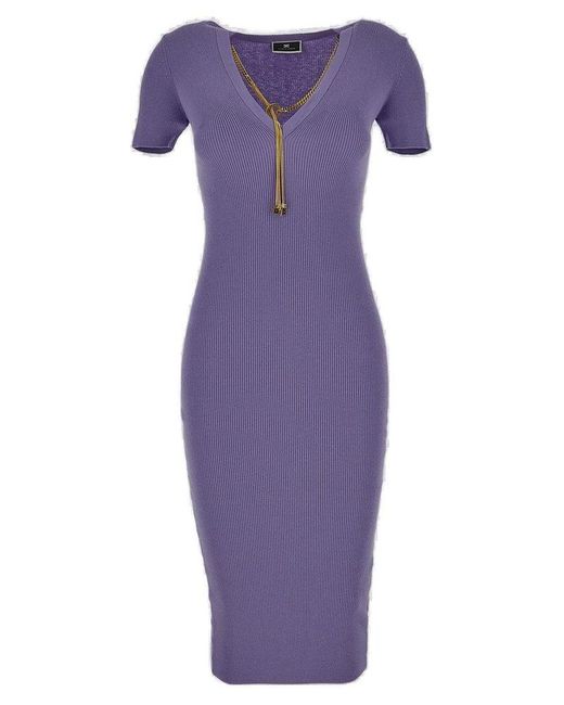 Elisabetta Franchi Purple Tight Dress