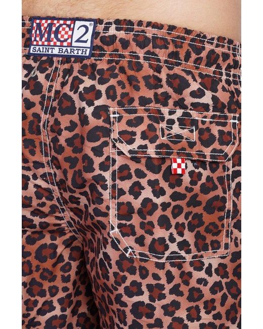Mc2 Saint Barth Red Gustavia Leopard Printed Swim Shorts for men