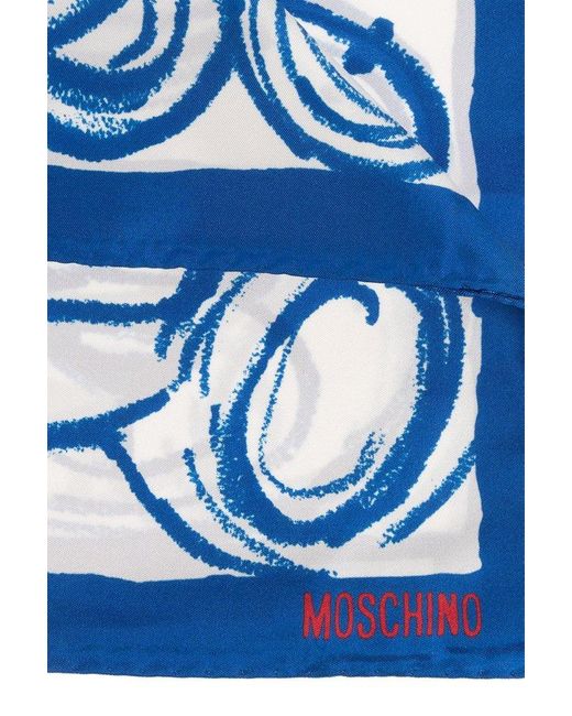 Moschino Blue Teaddy Bear Printed Pocket Square for men