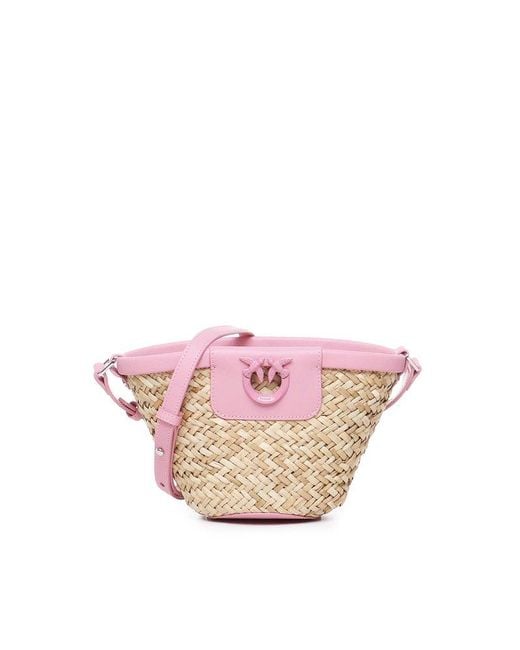 Pinko Pink Love Summer Raffia Bucket Bag