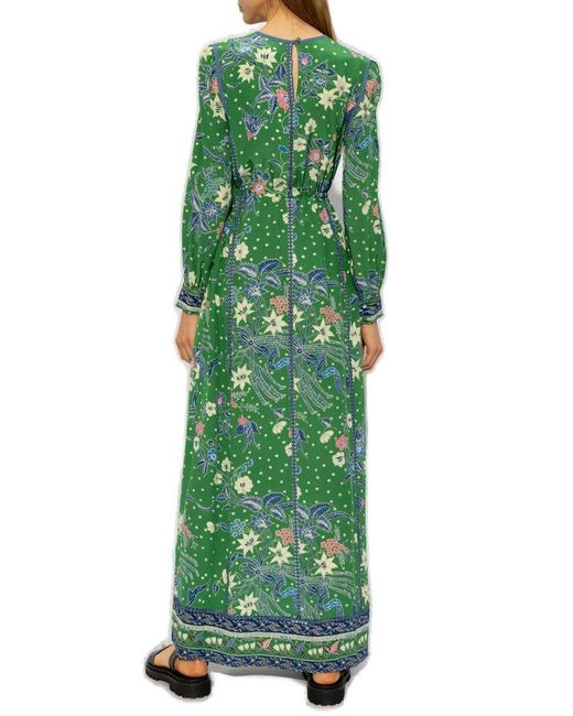 Diane von Furstenberg Green Oretha All-over Patterned Long-sleeved Dress