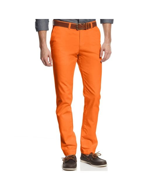Tommy Hilfiger Slim Fit Graduate Chino Pants in Orange for Men | Lyst